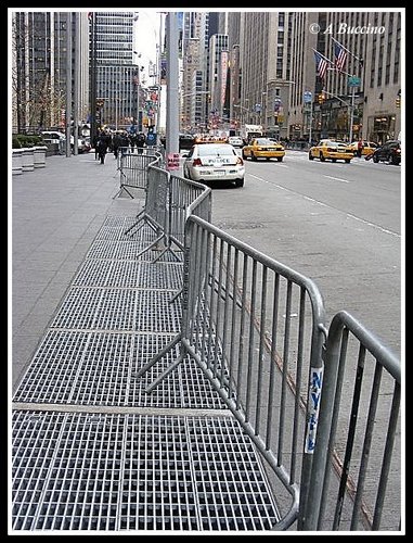 Barricade for drunks, NYC, Times Square, Rockefeller Center