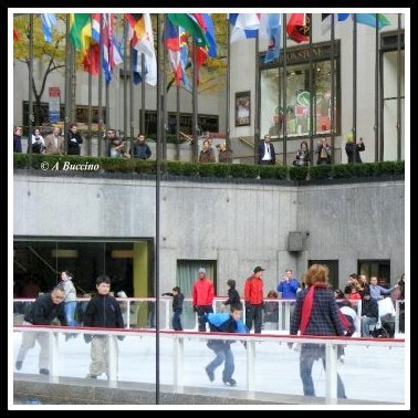 Rockefeller Center skating rink, spectators upstairs waiting for you to fall, 2009