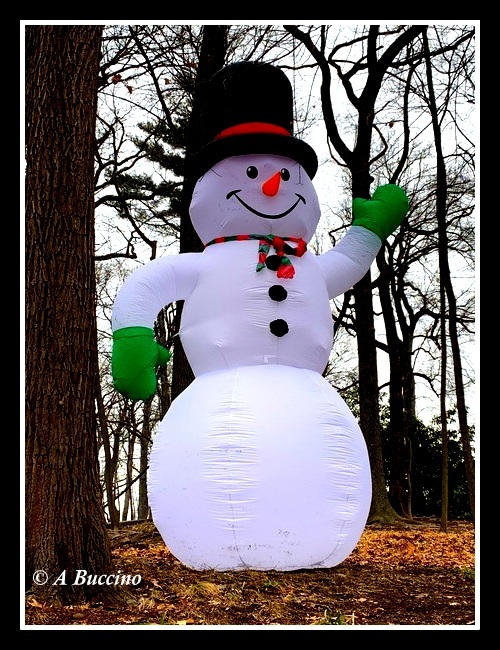 Inflatable Snowman, sans snow, Montclair NJ, 2022  A Buccino