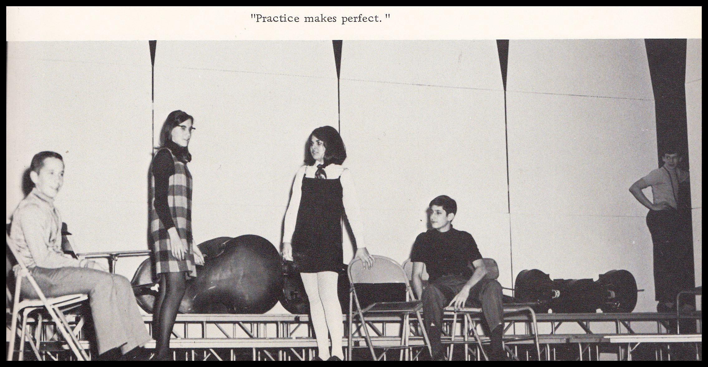 Rehearsal on bare naked stage of Peter Pan Revisited, 1969