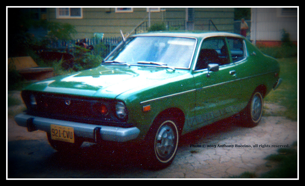 Datsun B10, M&M green, 1975, four Cylinder- photo Anthony Buccino