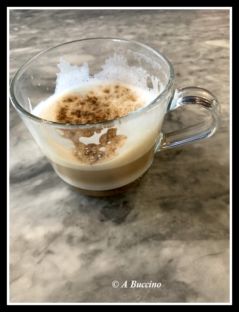 Nearly gone, cinnamon topped cappuccino coffee mug