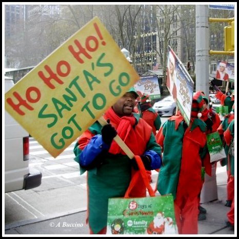 Elves protesting Santa Claus working conditions, residuals!