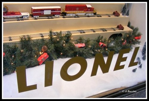 Lionel Trains, pop up store, no returns. Street photography