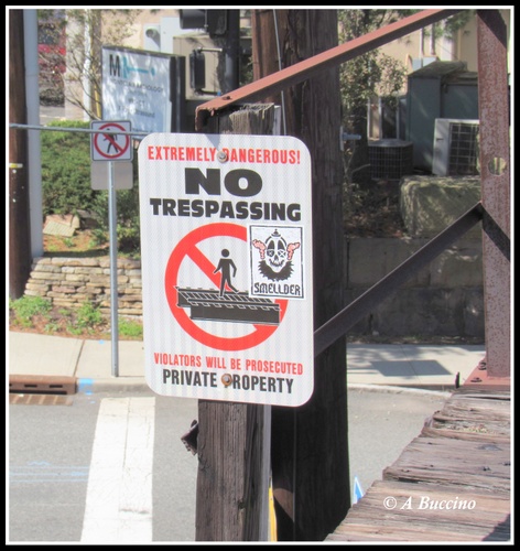 No Trespassing, Norfolk Southern/Erie Railroad abandoned railroad trestle Nutley NJ, photo by  A Buccino