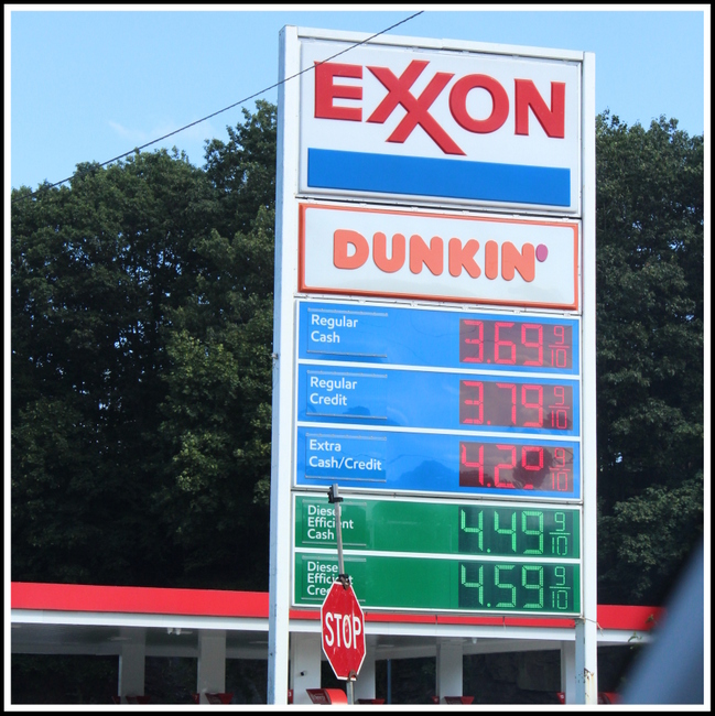Exxon, gas prices, Dunkin', Northwest NJ Road Signs, © Anthony Buccino 