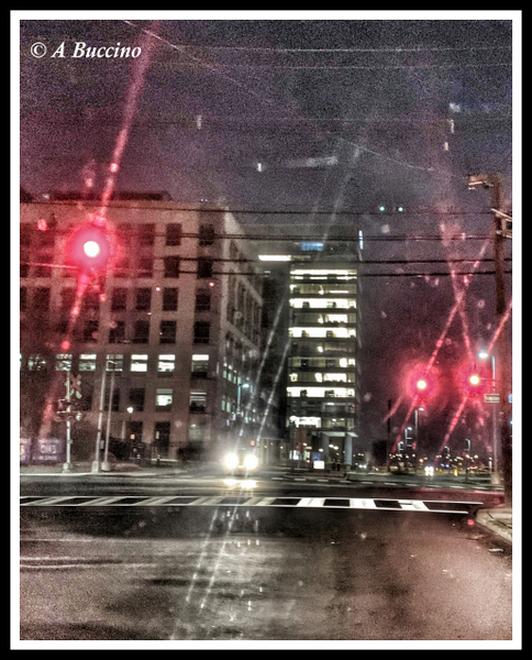 Night Lights at Stop Light, On3, Nutley NJ, 2022 © A Buccino 