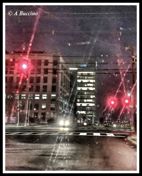 Night Lights at Stop Light, On3, Nutley NJ, 2022  A Buccino 