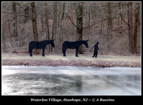 Morris Canall Mule Team Silhouette, Waterloo Village, NJ, Morris Canal,  historic building,  A Buccino